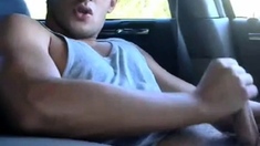 Str8 hot young jock jerks in his car