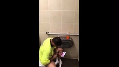 Workmen caught jerking and cumming in restroom