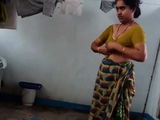 desi with hairy armpit wears saree after bath