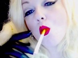 Slutty Blonde Smoking In Gloves