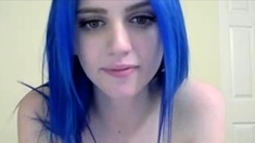 Blue Haired Girl Rubs Ice And Plays With Dildo