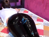 Squeezingmy ass in shiny vinyl pants