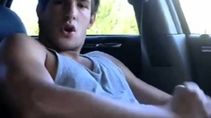 Str8 hot young jock jerks in his car