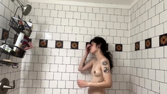 Small Tit Brunette Tattooed Teen Girlfriend Caught In Shower