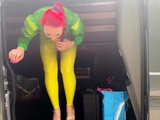 Redhead teen Rainia gives public blowjob