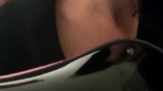 Amateur busty brunette masturbates and does hand job