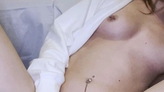 Cute amateur brunette naughty in solo jerking show on camera