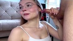 Horny Babe Fills Her Mouth And Pussy With Big Cock