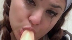 Lovely Amateur teen brunette masturbating outdoor