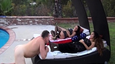 Brunette shows her big boobs and blows