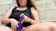 Public Solo Female Squirting Orgasm with Dildo and Fingers