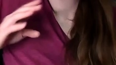 Busty brunette foot fetish and footjob in nylons