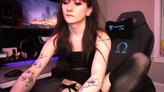 Sexy brunette wearing stockings masturbates webcam