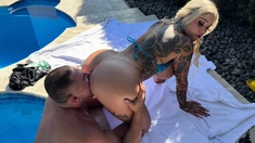 Fine Ass Thic Booty Tatted White Girl - Pool Side Creampie