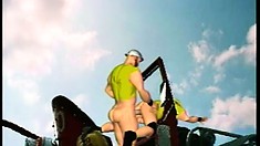 Gay cartoon of fireman screwing around with the hose and drilling ass