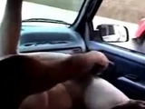 Horny bitch masturbating in car for truck driver